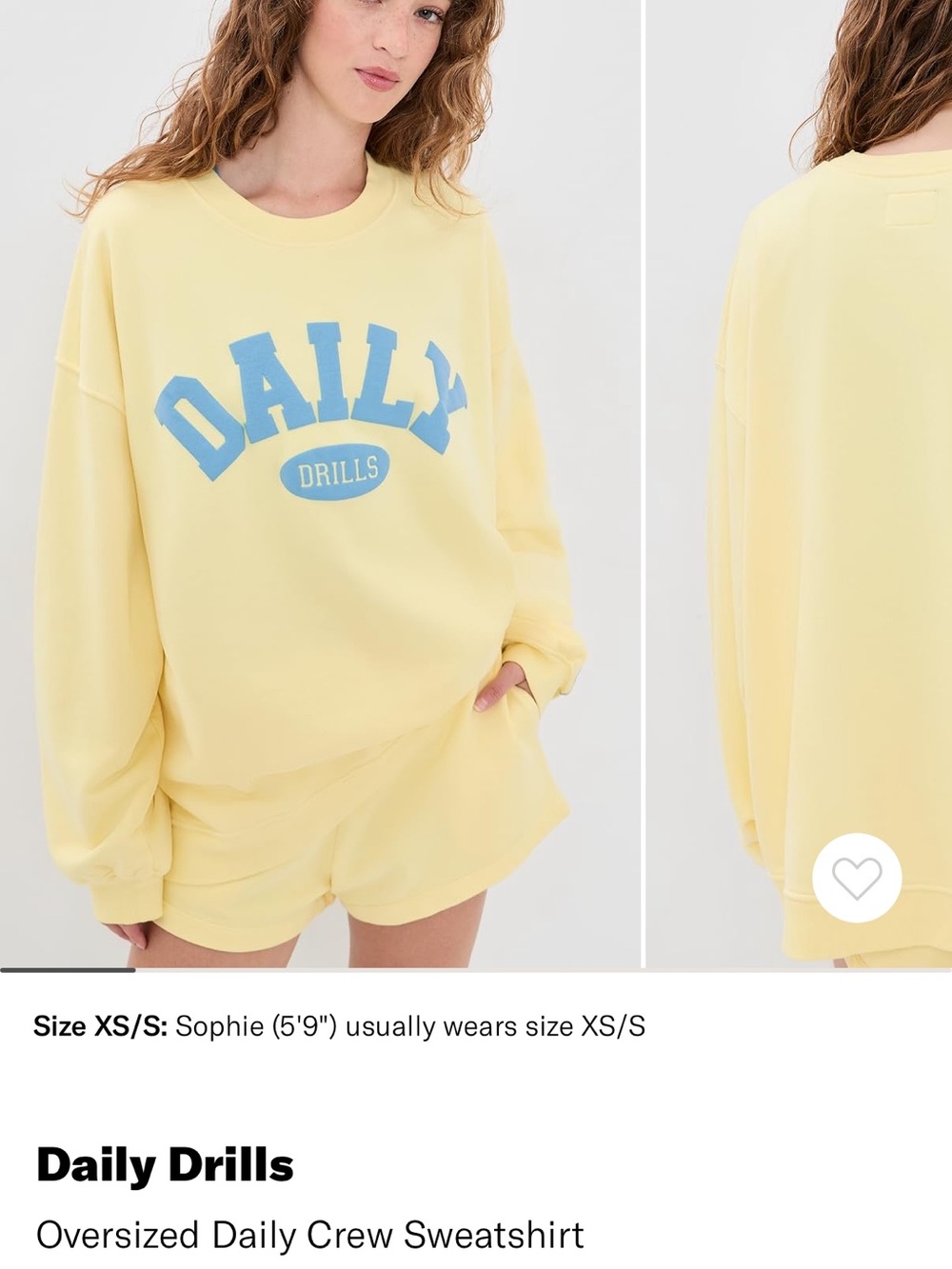 Daily Drills Yellow Oversized Crew Sweatshirt with Shorts-Set